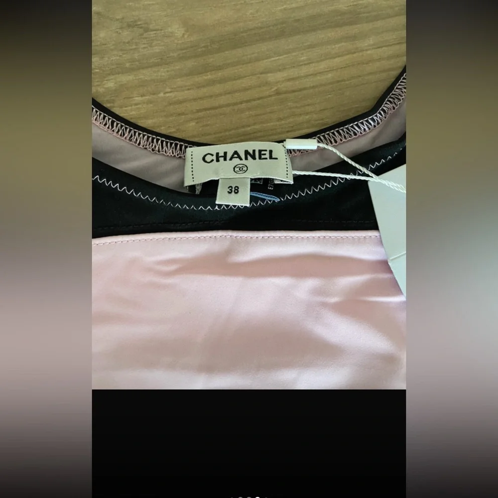 NWT CHANEL Pink&Black Striped Crop Top/bikini top size XS - Picture 7 of 11